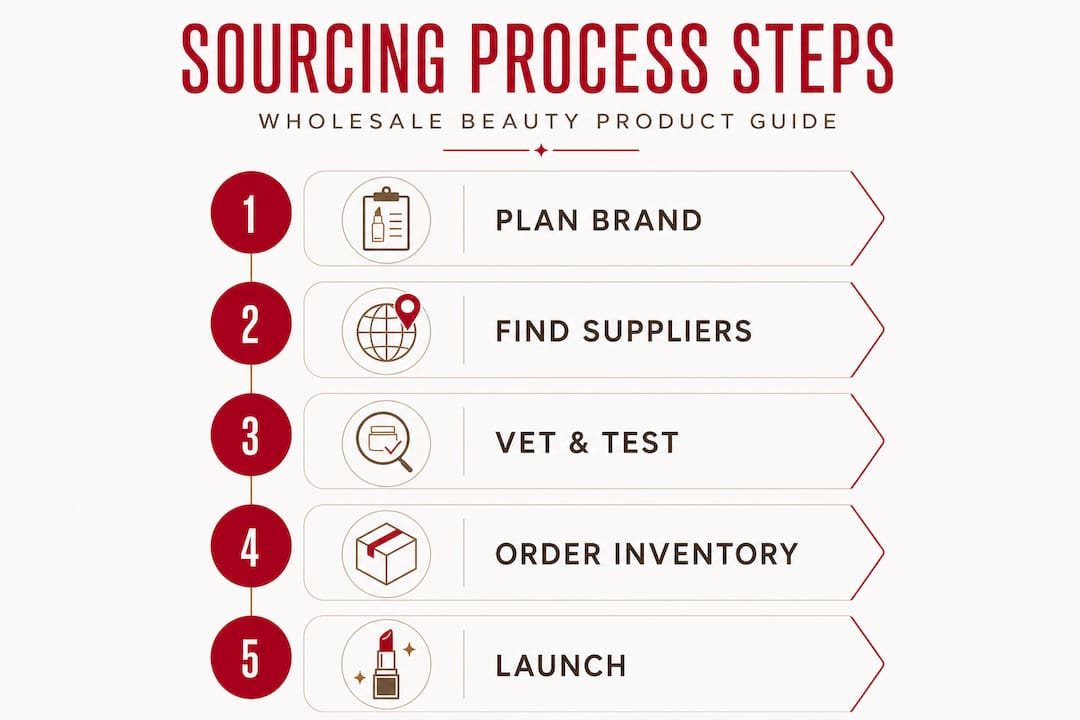 Infographic showing stepwise beauty product sourcing process