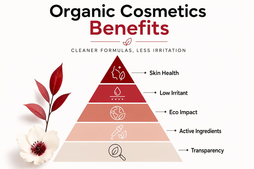 Infographic showing top organic cosmetic benefits pyramid