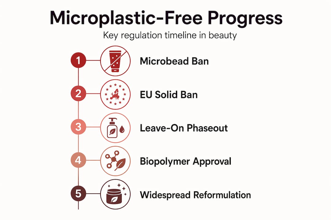 Infographic showing timeline of microplastic-free beauty regulations