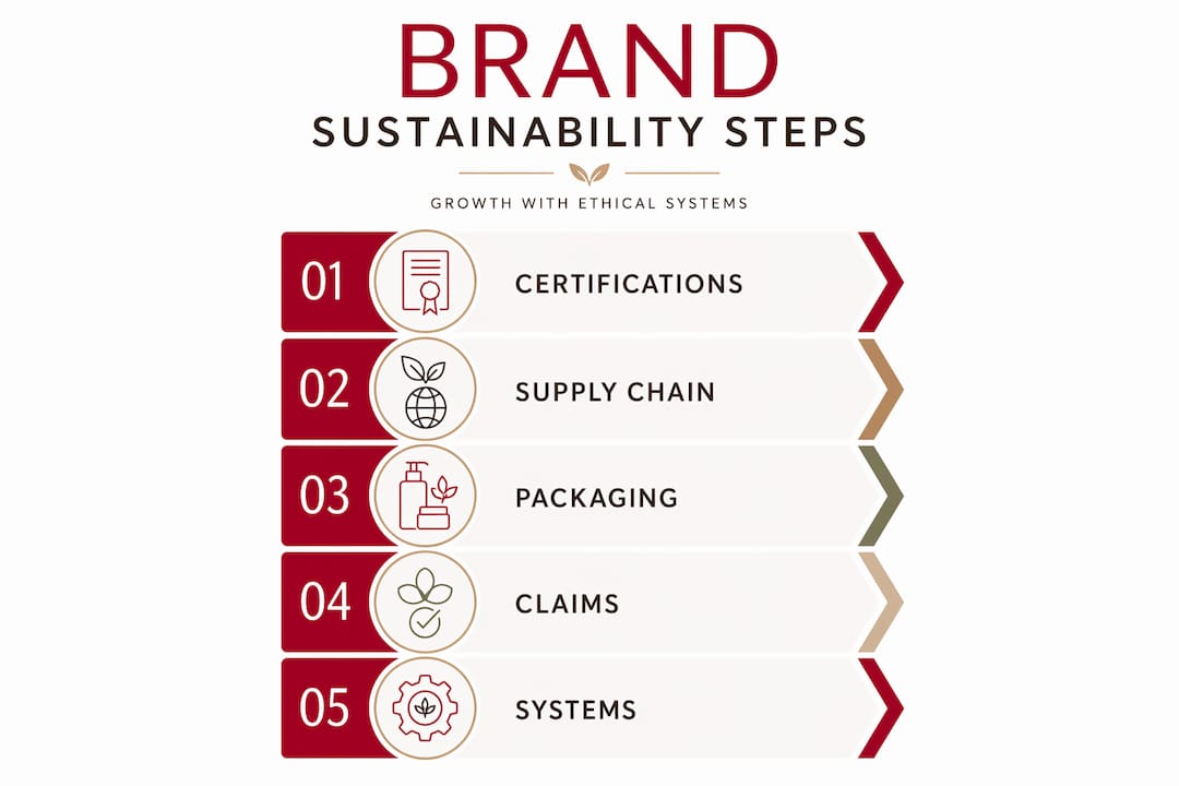 Infographic with five steps for sustainable beauty brand growth