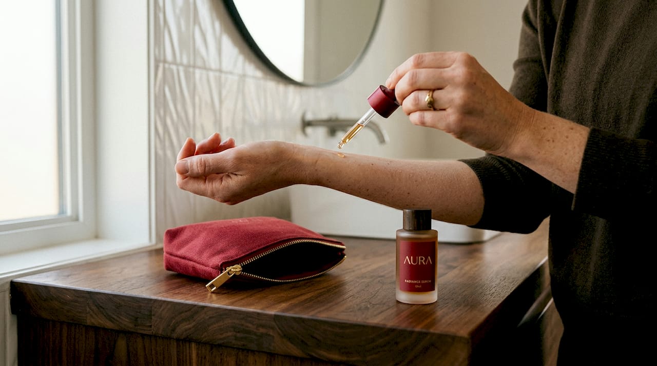 Applying serum drop for wrist patch test