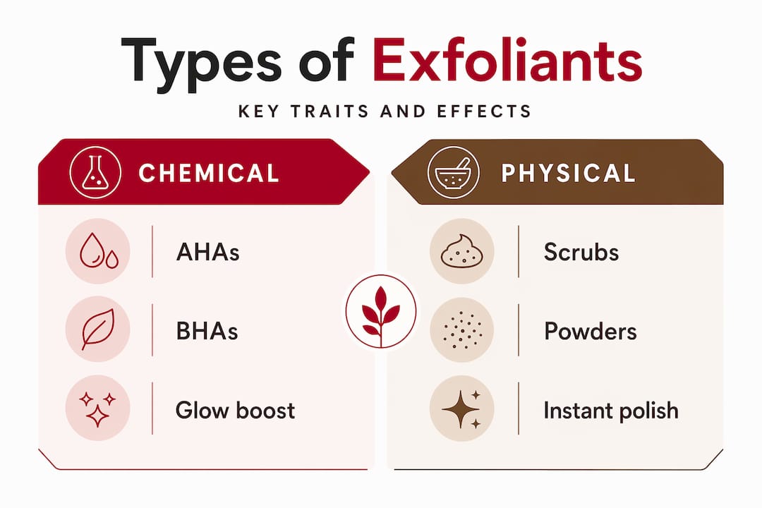 Infographic comparing chemical versus physical exfoliants