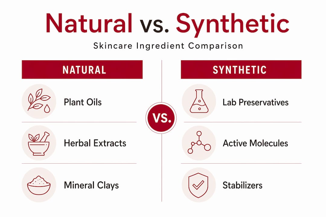 Infographic comparing natural and synthetic skincare ingredients