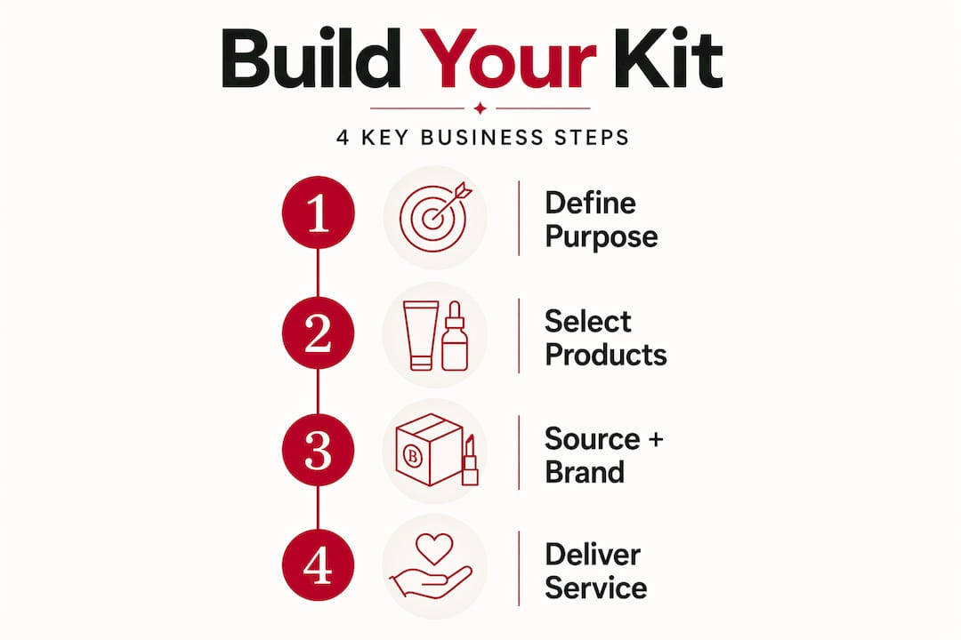 Infographic outlining steps to build beauty entrepreneur kit
