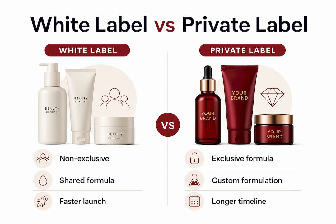 Infographic comparing white label and private label cosmetics