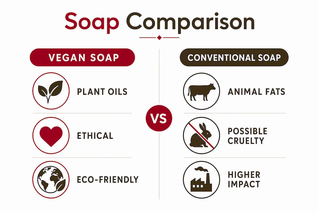 Infographic comparing vegan and conventional soap benefits