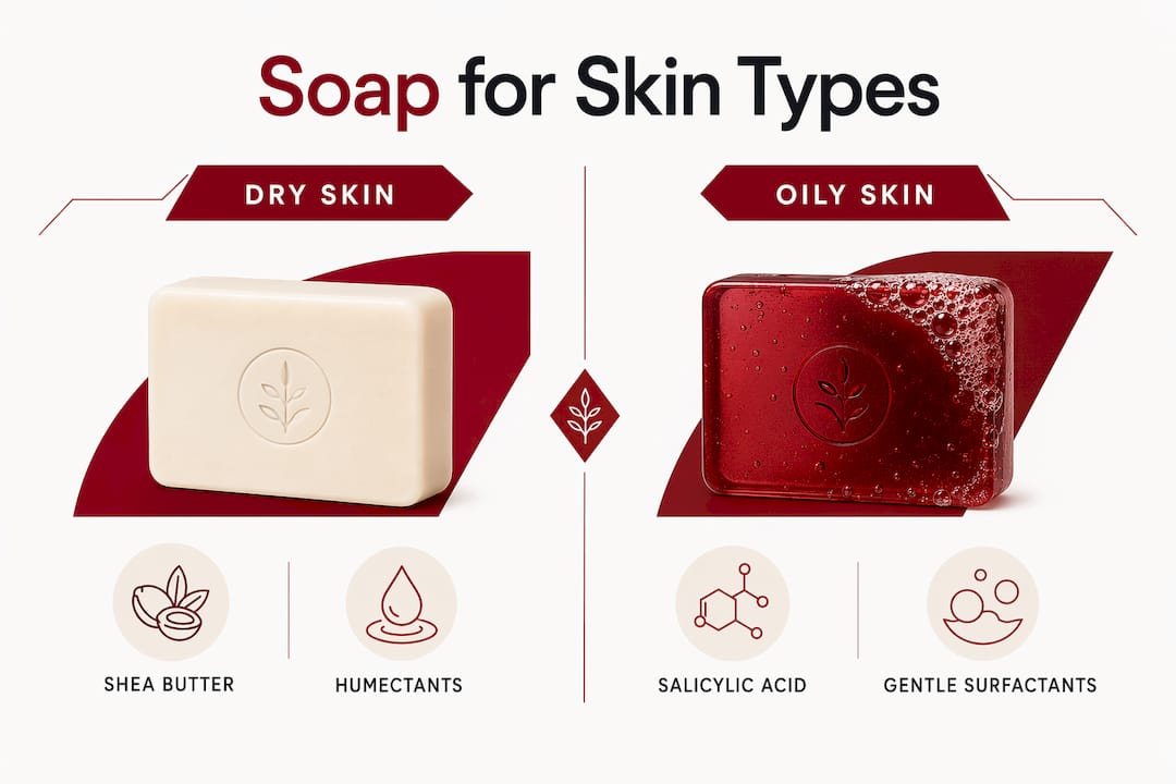 Infographic comparing face soaps for dry and oily skin
