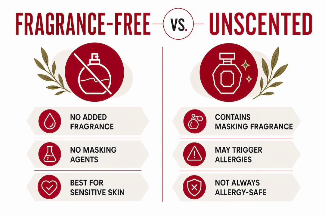 Infographic comparing fragrance-free and unscented skincare labels