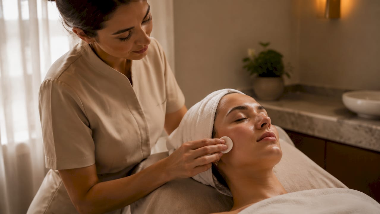 Facial treatment with essential oil application