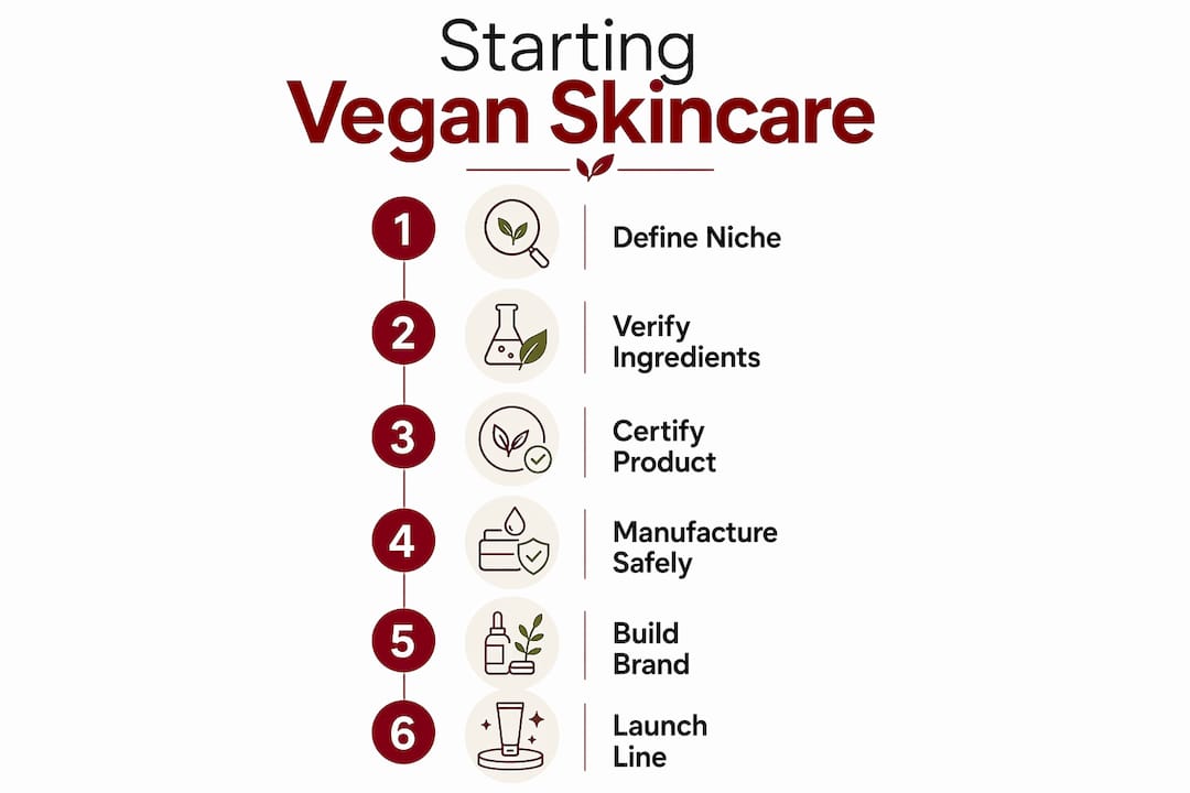 Infographic illustrating steps to start vegan skincare business