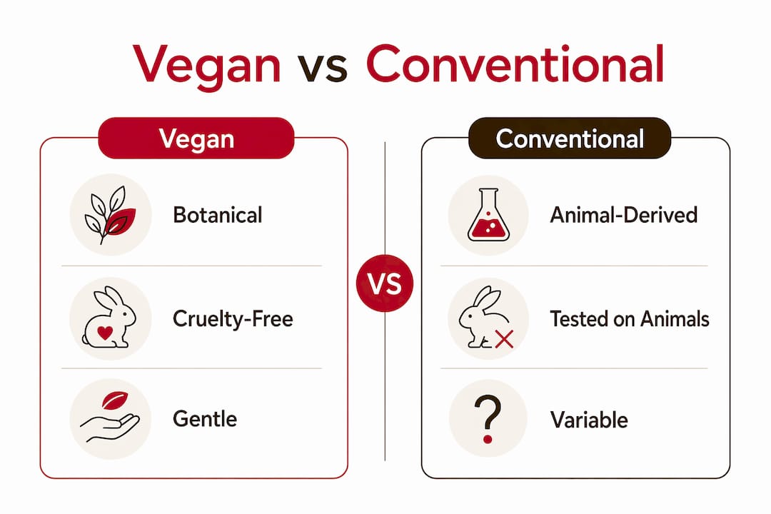 Infographic comparing vegan and conventional skincare features