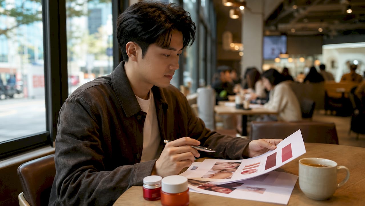 Man analyzing beauty industry report at desk