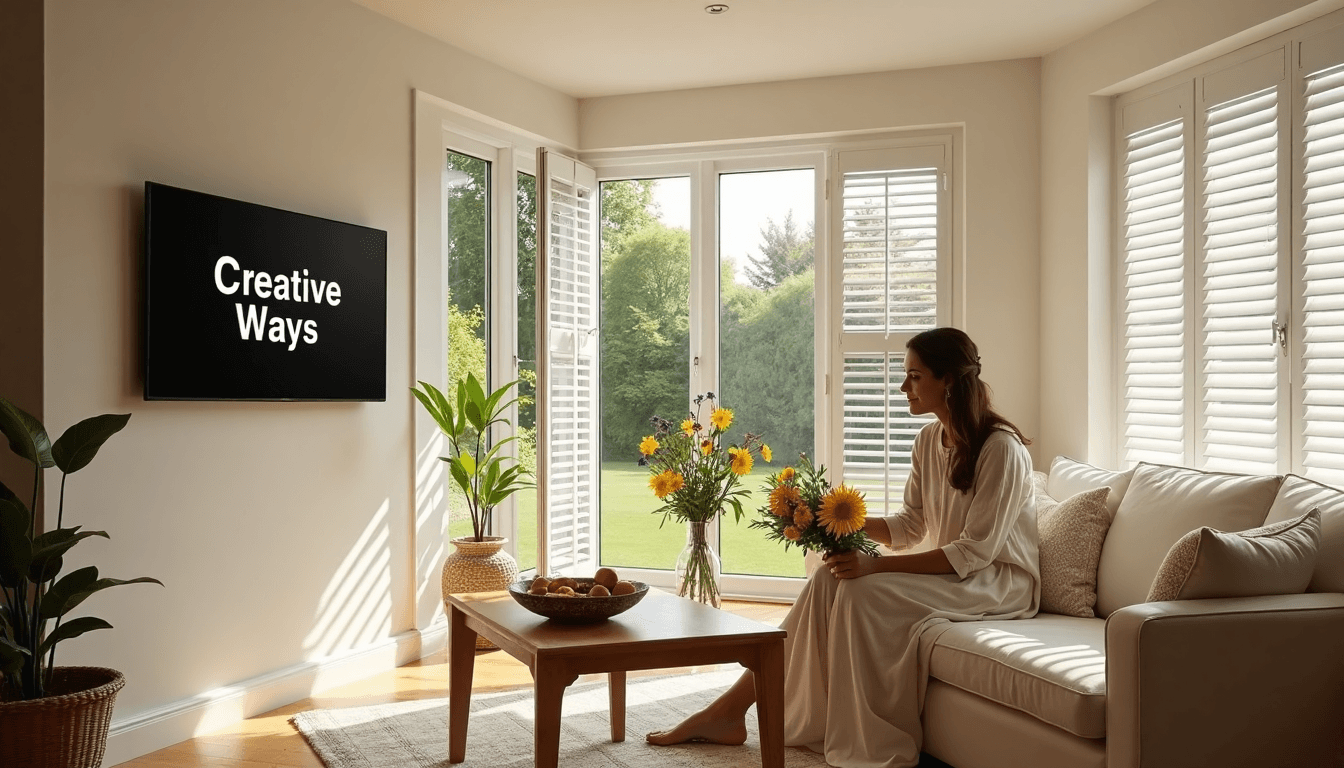 Bright family home with window shutters and flower arrangement
