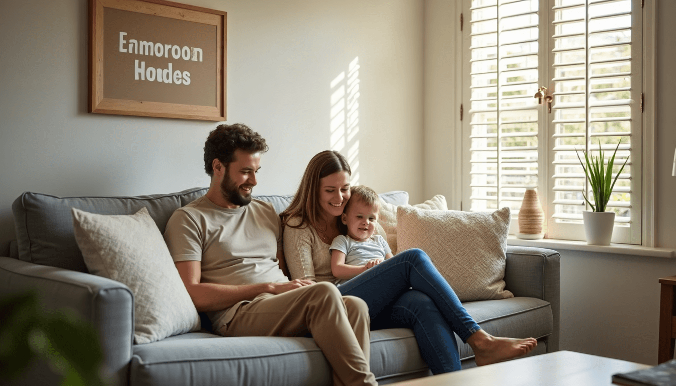living room shutter ideas Family enjoys a bright UK living room with white shutters