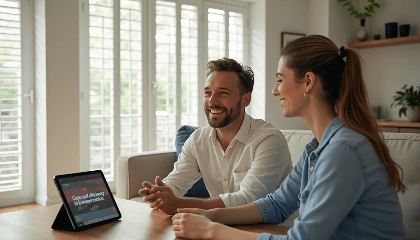 living room shutter ideas Friends use a smart app to adjust window shutters