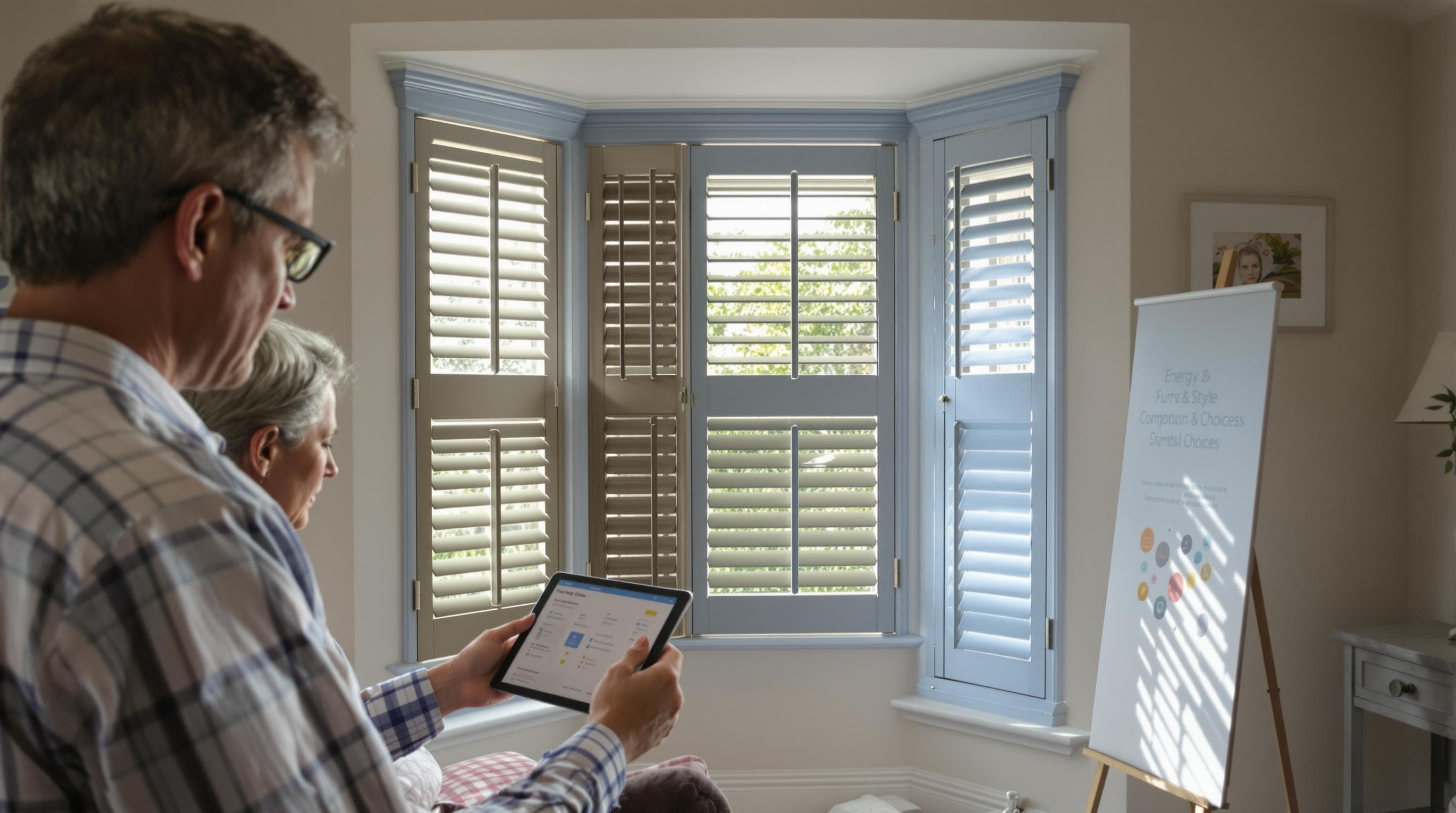 Homeowners compare classic and modern shutters in UK bay window