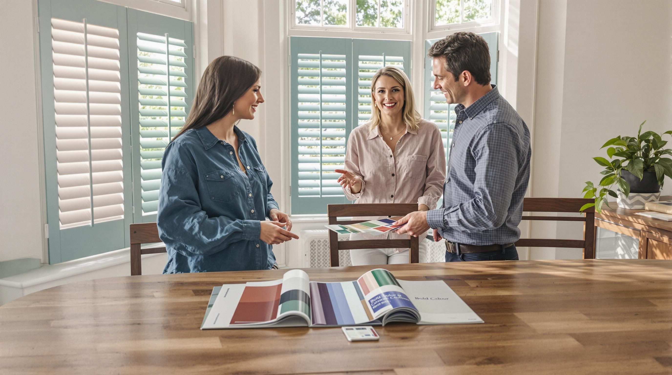 shutter trends in UK homes Designer and homeowner review natural shutter samples and bold colour swatches