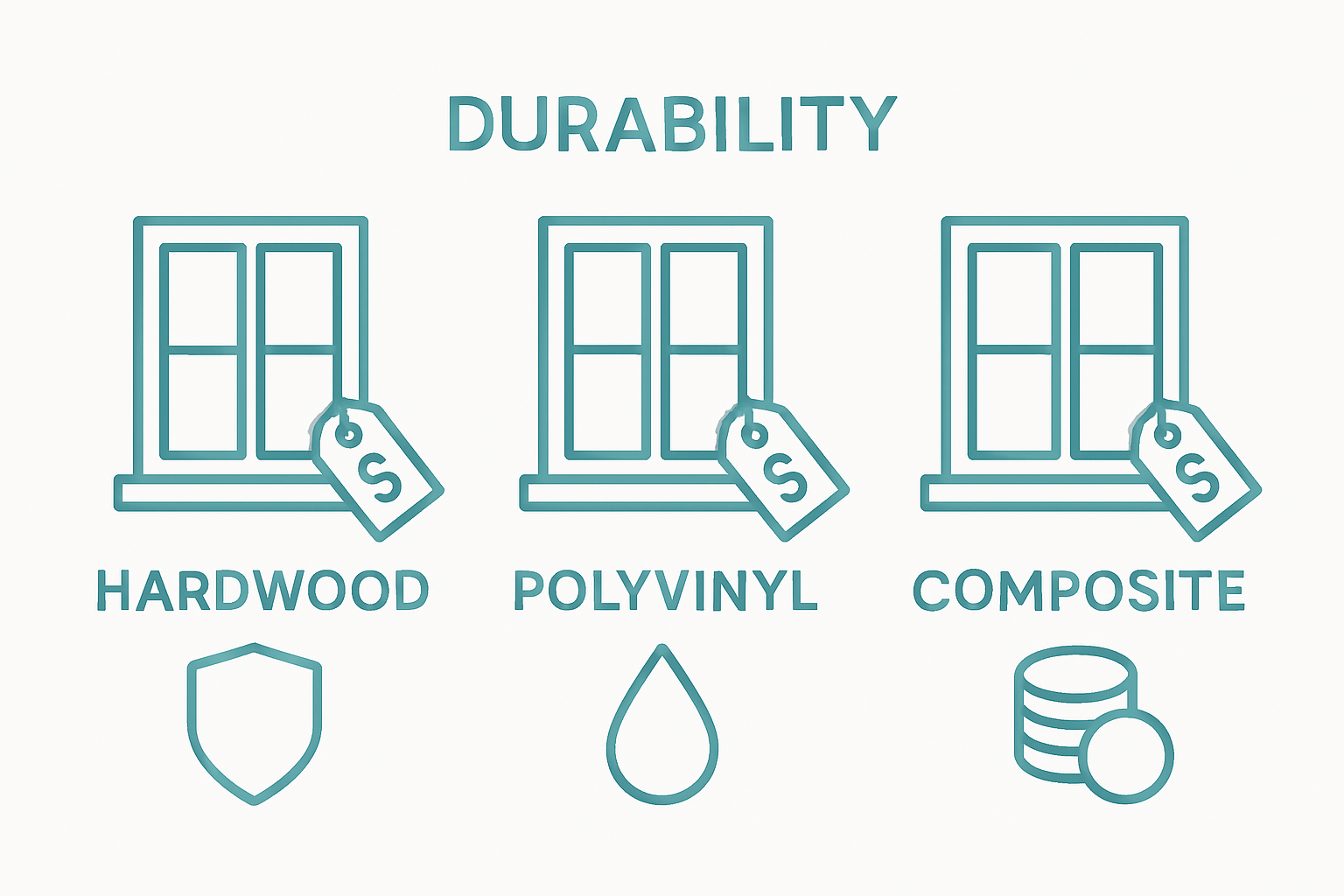 Simple comparison of plantation shutter materials with price, durability, and water resistance