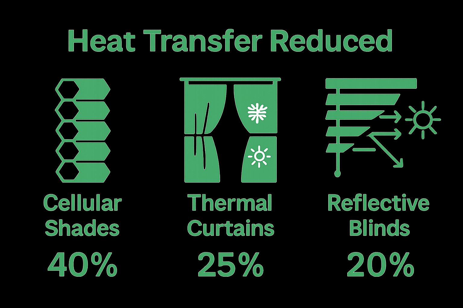 Infographic comparing heat reduction of window coverings