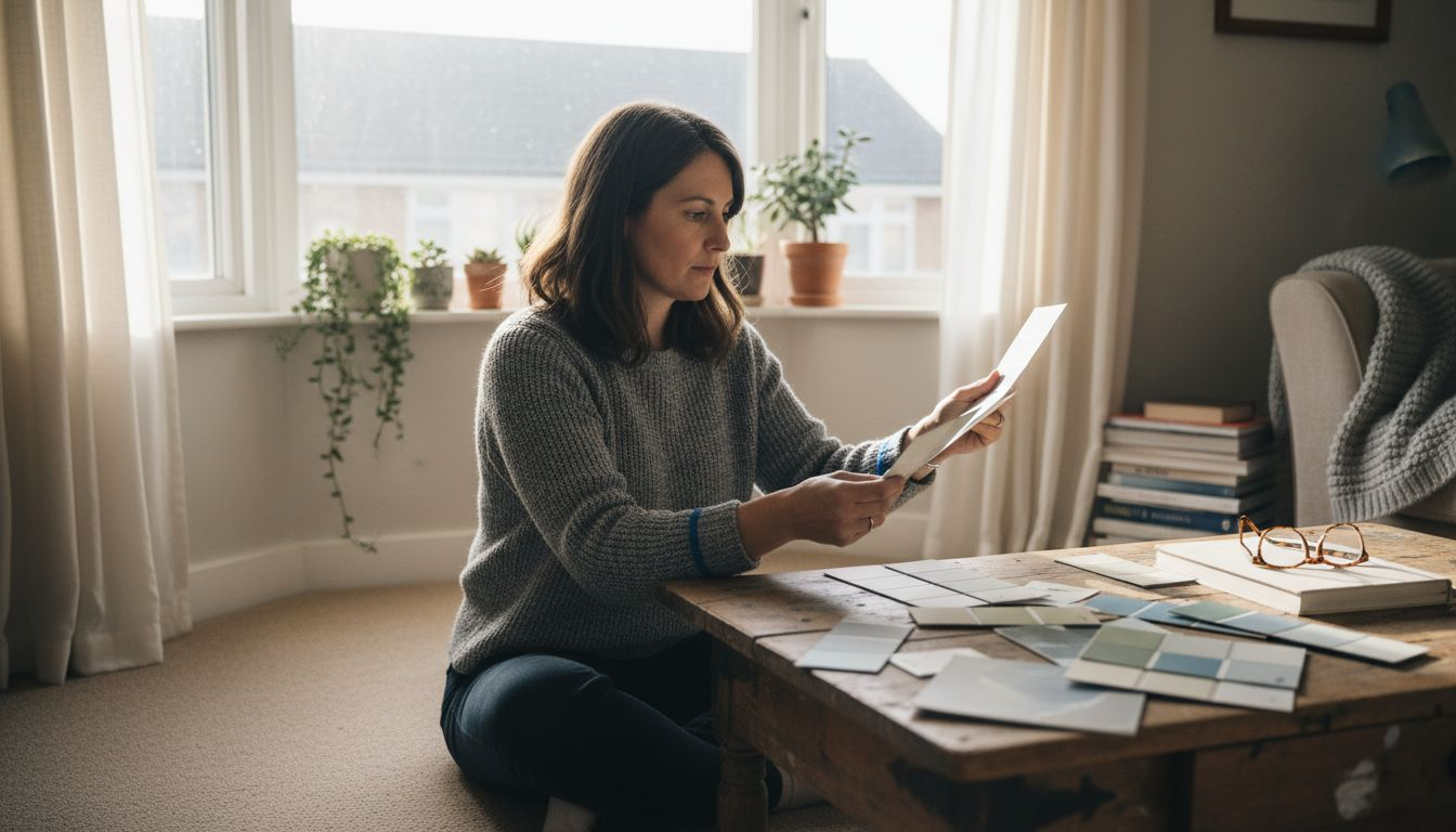 Woman comparing shutter colour samples