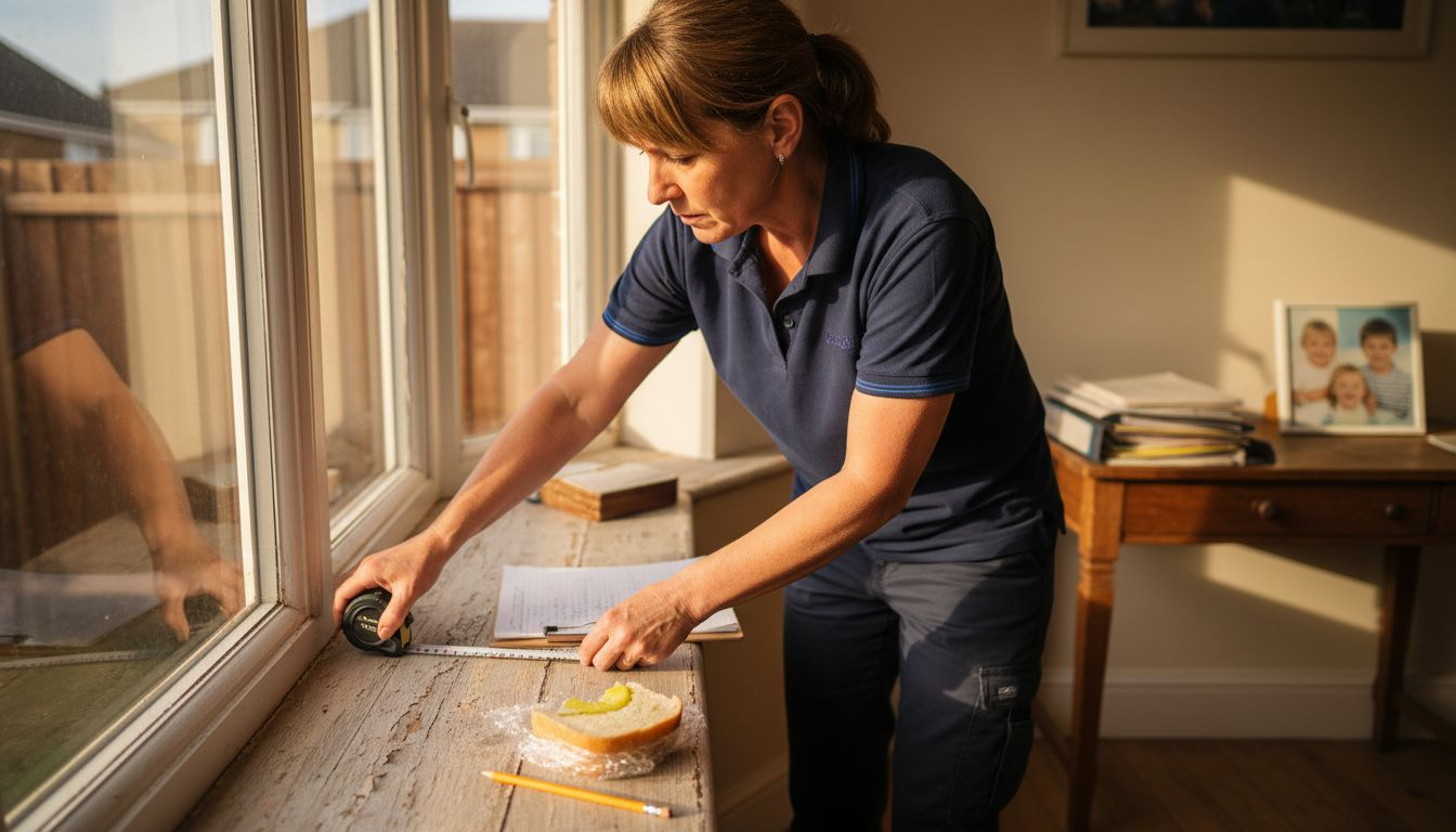 common shutter installation errors Technician measuring window frame for shutter