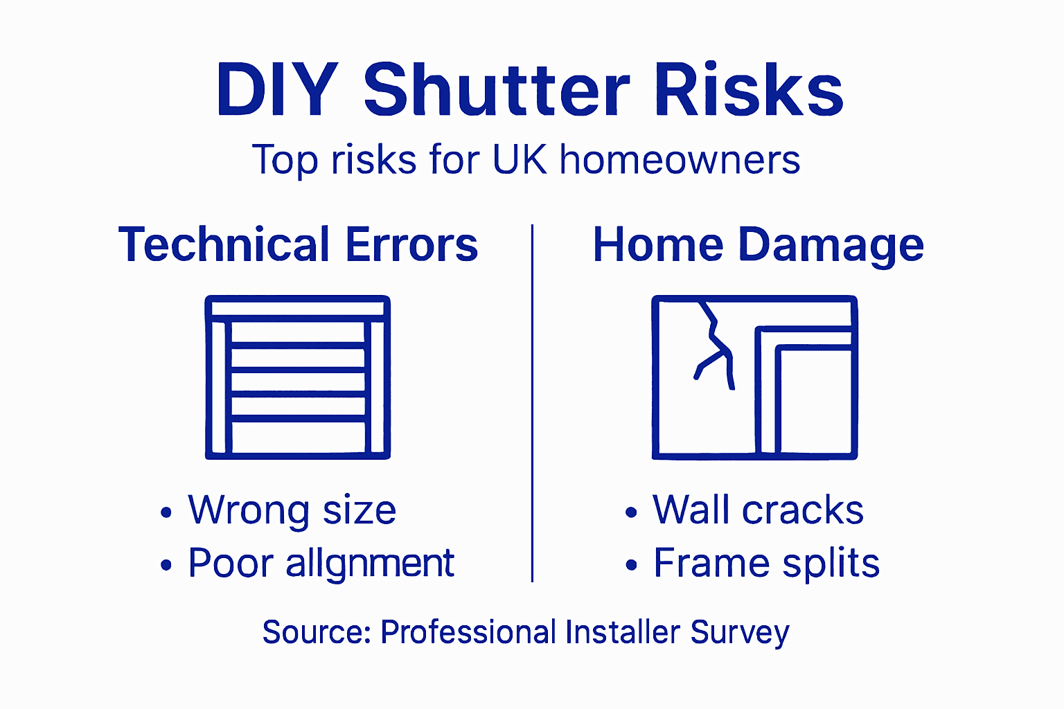 DIY shutter installation risks Infographic showing UK DIY shutter risks and errors