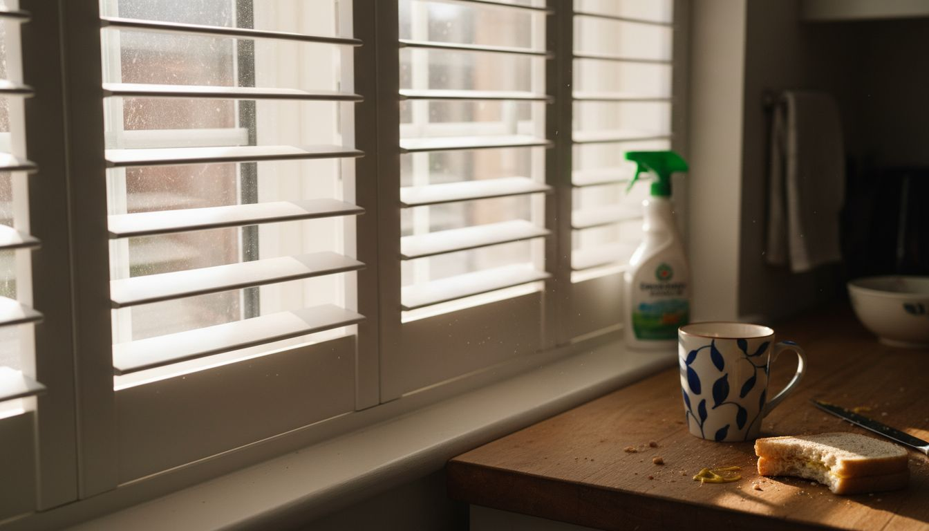 Detail of adjustable louvres on kitchen shutters