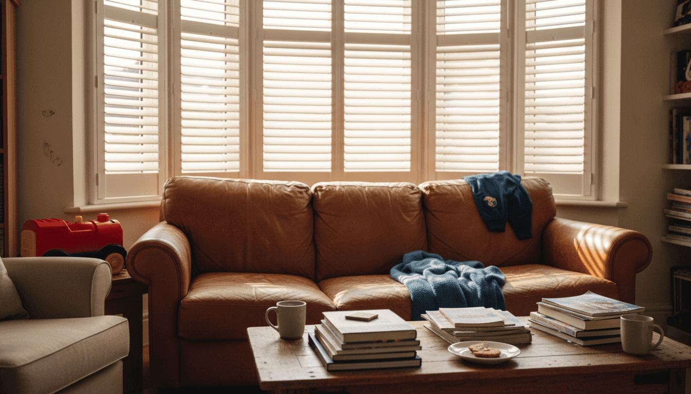 Living room with plantation shutters