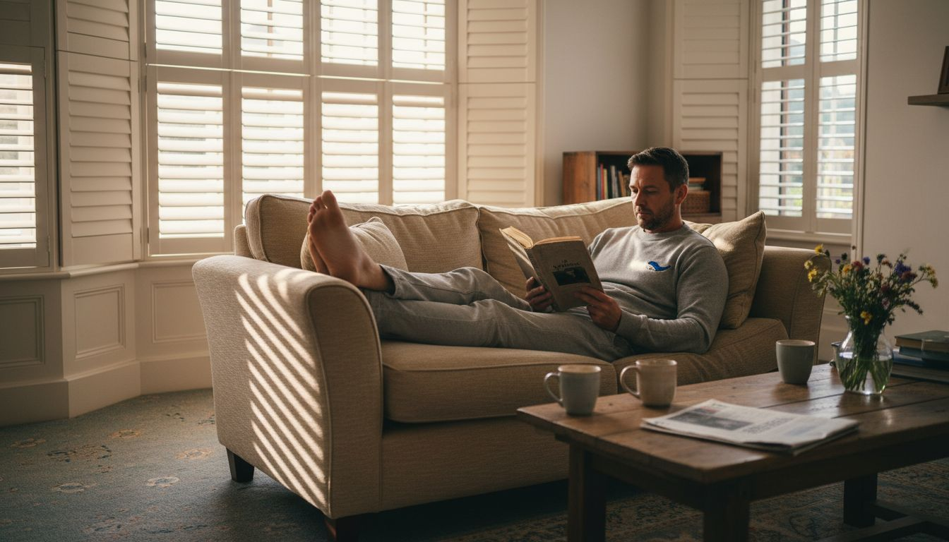 Full height shutters in modern living room