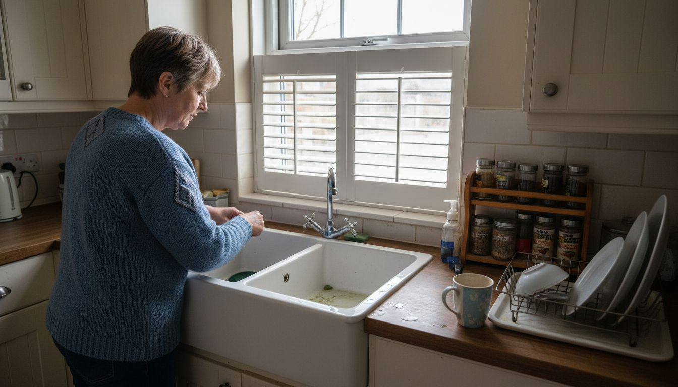 What styles does shutterworld.co.uk offer Woman cleaning MDF shutters on kitchen window