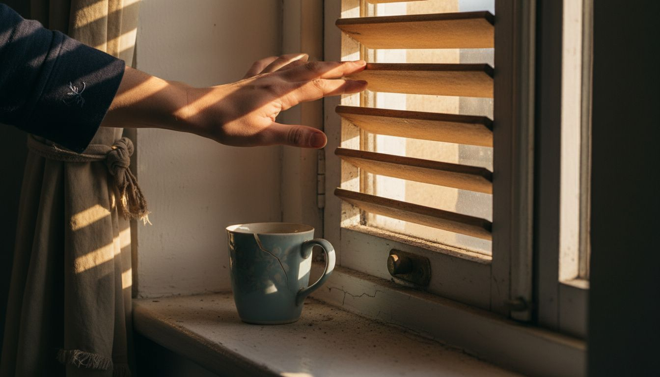 shutters vs blinds Hand adjusting shutter louvers up close