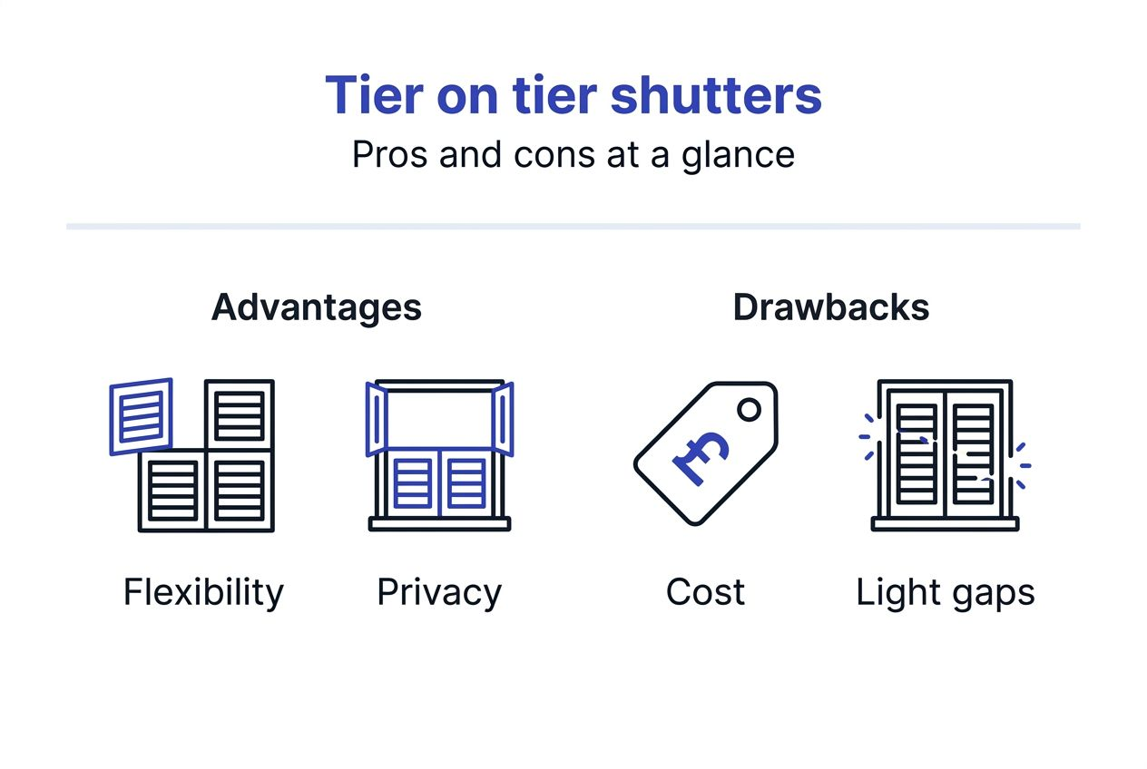 Tier on tier shutters pros and cons infographic
