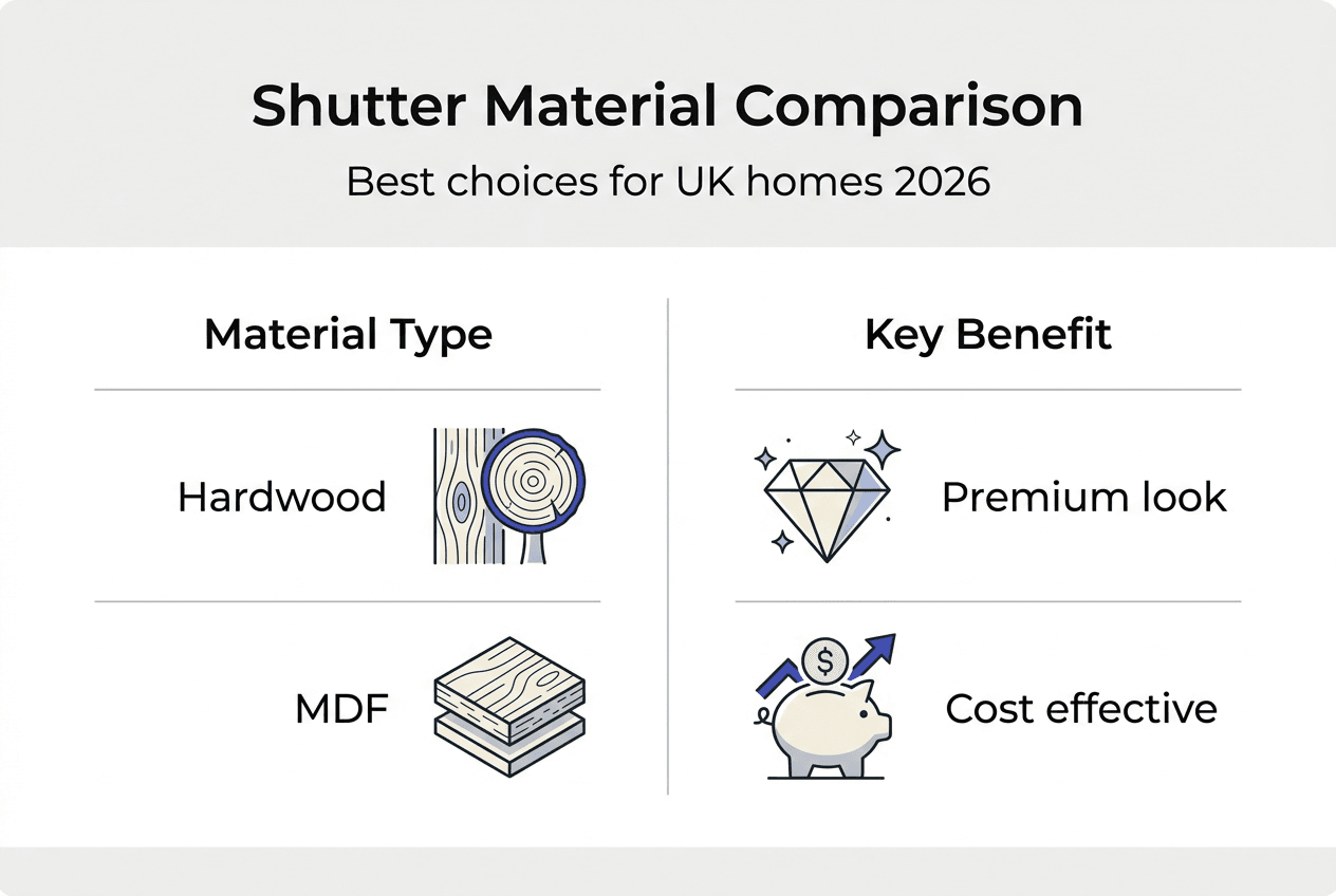 Infographic comparing UK shutter materials and benefits