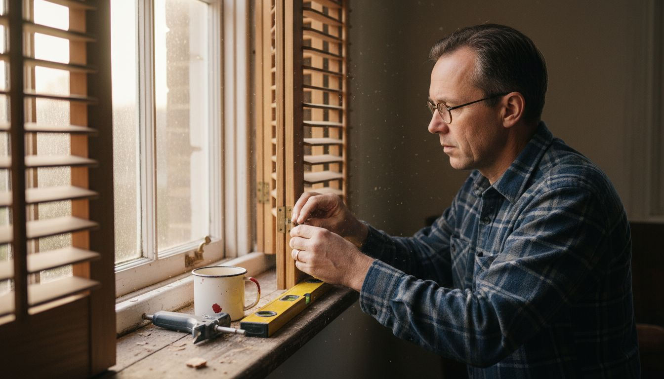 Joiner adjusting new hardwood interior shutters