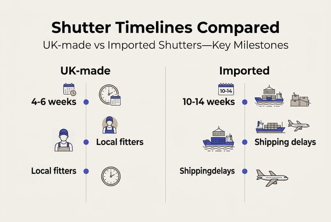 Infographic comparing UK and imported shutter timelines