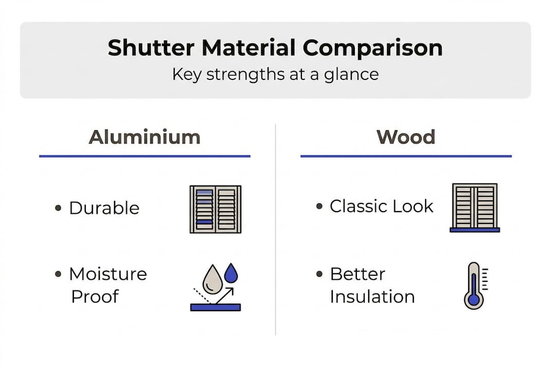 aluminium plantation shutters Infographic comparing aluminium and wooden shutters