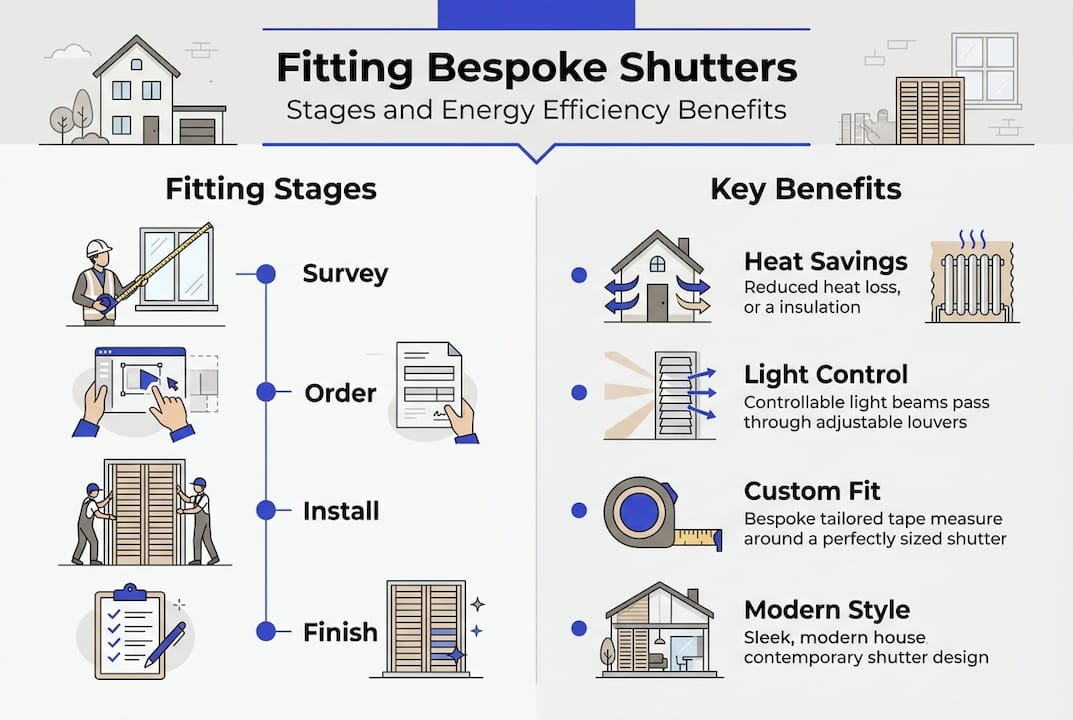 shutters for new builds Infographic showing shutter fitting stages and benefits