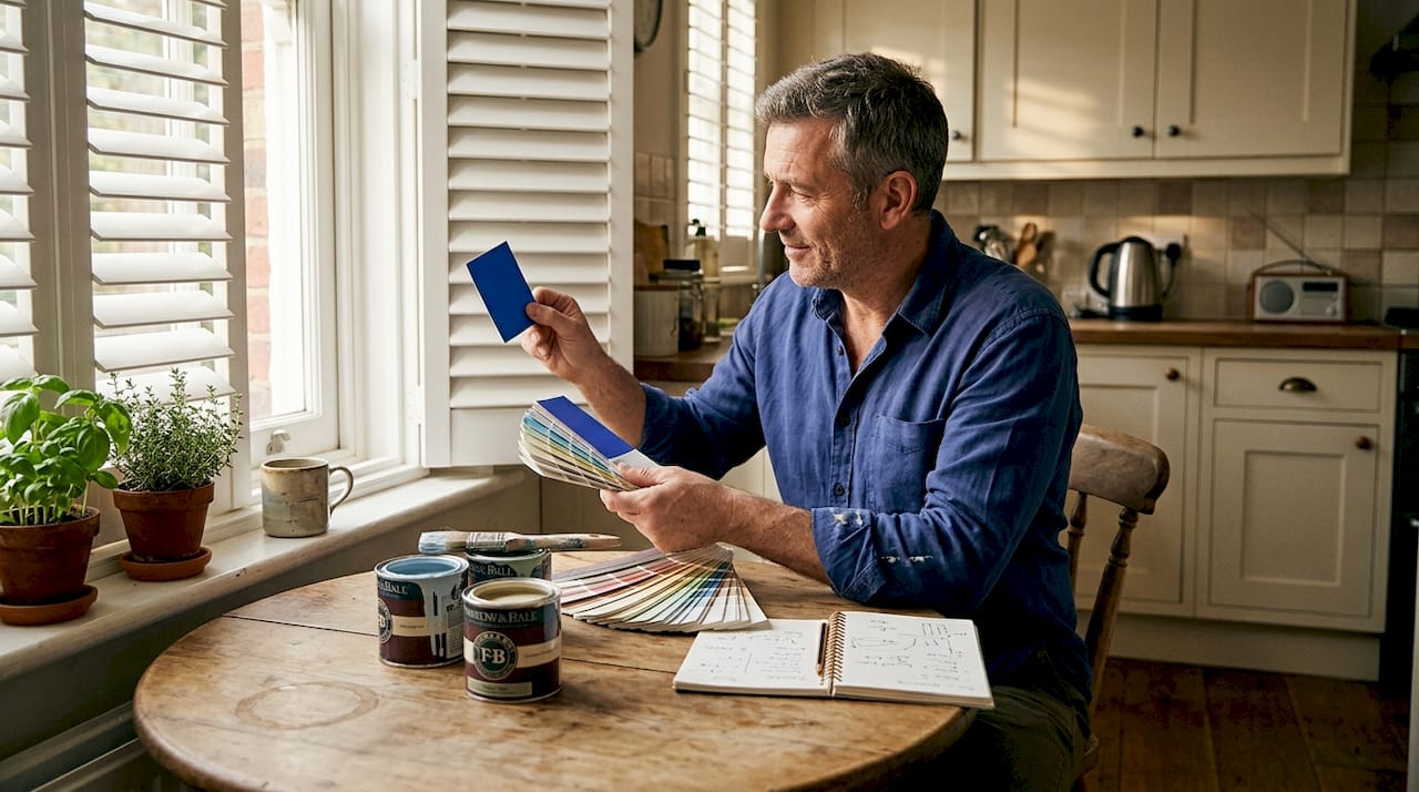 how to update shutters Man sorting shutter color swatches