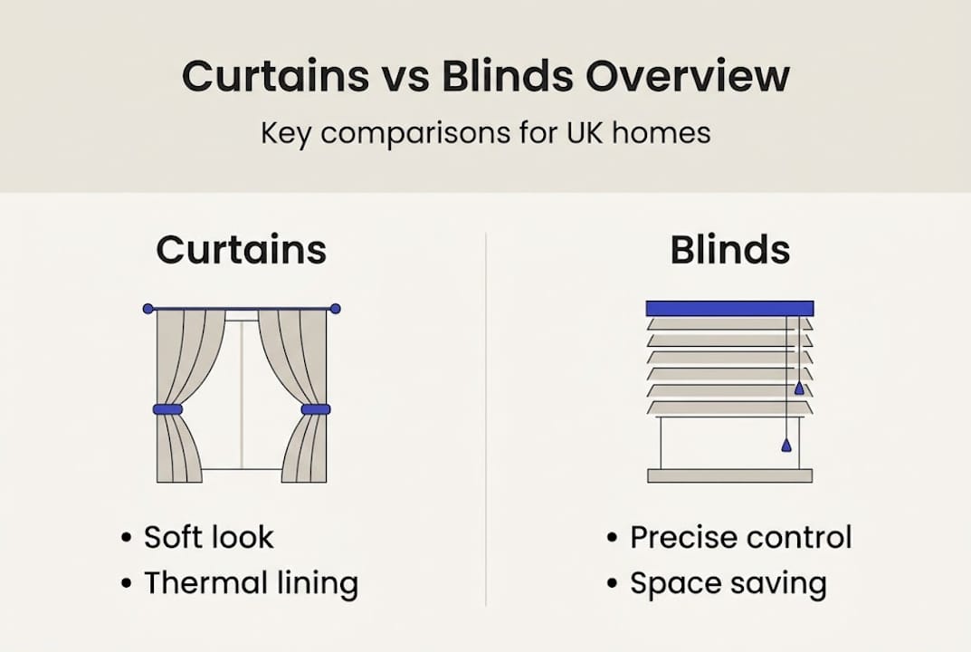 Curtains and blinds comparison overview infographic
