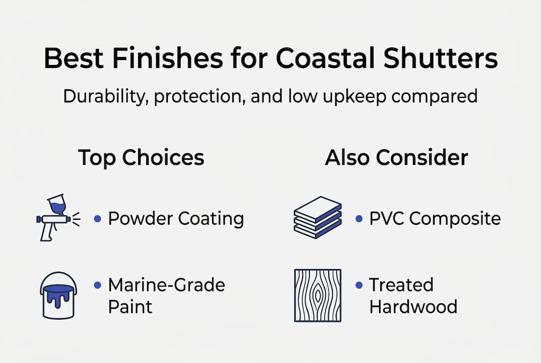 shutter finishes for coastal homes Infographic comparing shutter finish types for coasts