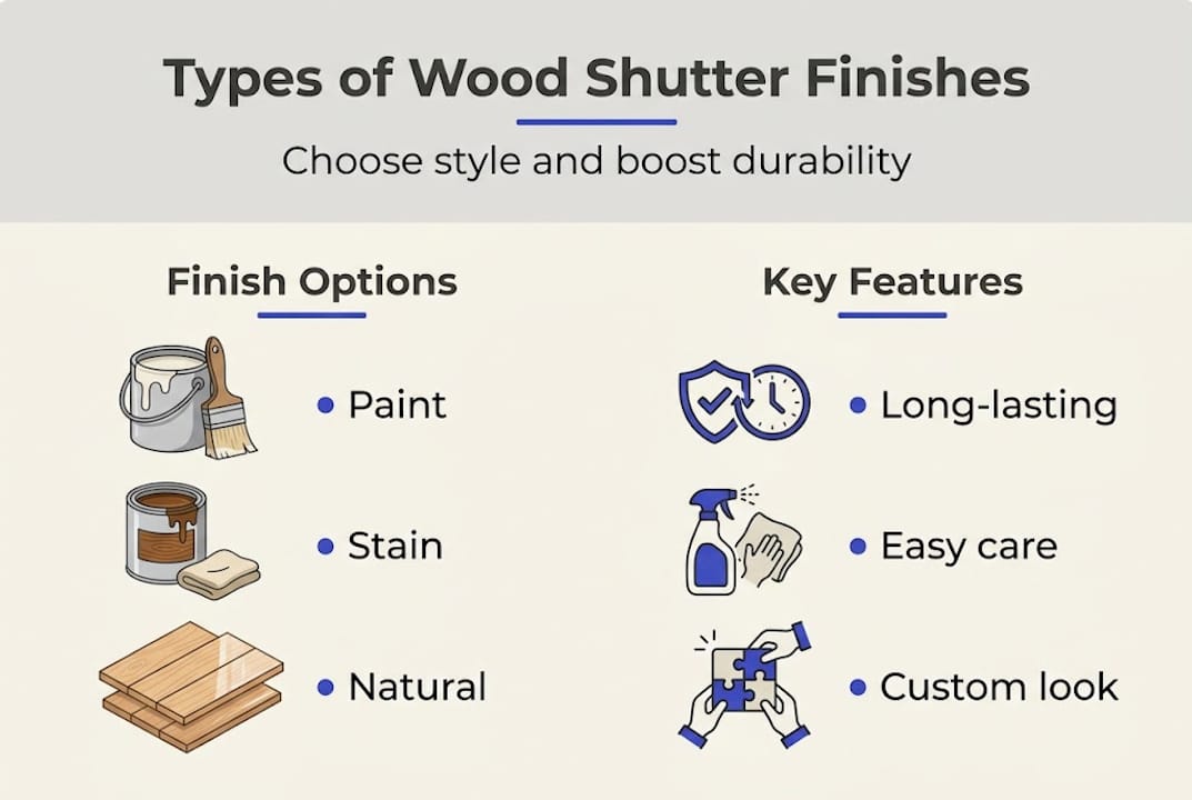 Infographic comparing wood shutter finishes
