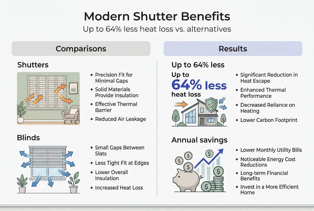 Shutter Efficiency Bespoke Shutters in Modern Homes: 64% Less Heat Loss