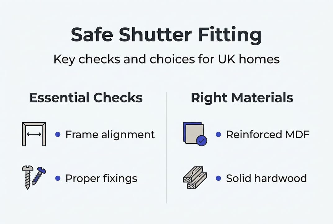 Infographic showing safe shutter fitting checklist