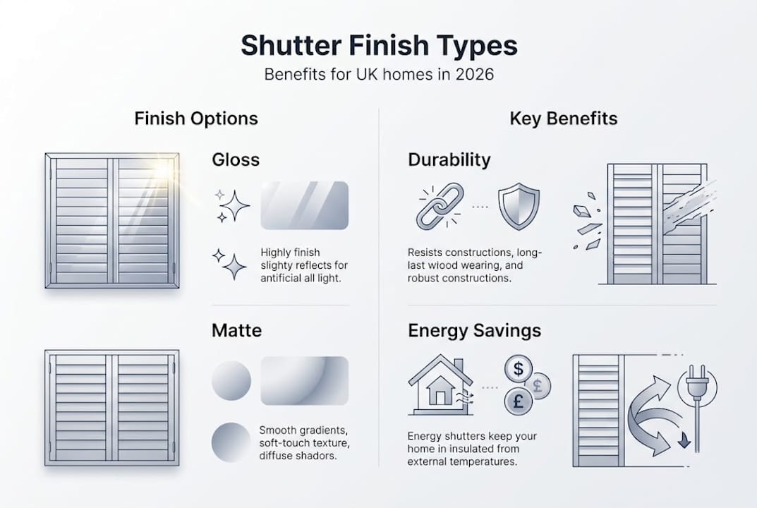 shutter finishes guide Infographic showing shutter finish types and benefits