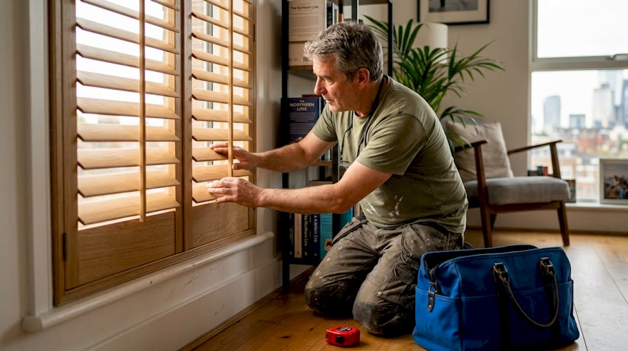 how to evaluate shutter suppliers Craftsman inspecting shutter joinery details