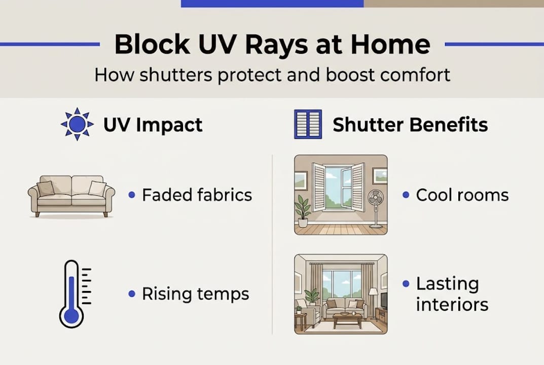 Infographic showing shutters UV protection benefits