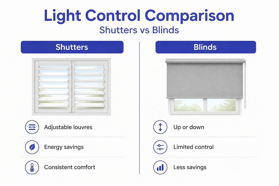 amount of light control shutters Infographic comparing shutters and blinds