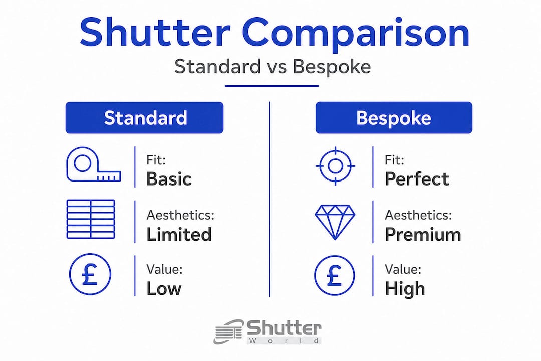 plantation shutters yorkshire Infographic comparing standard and bespoke shutters
