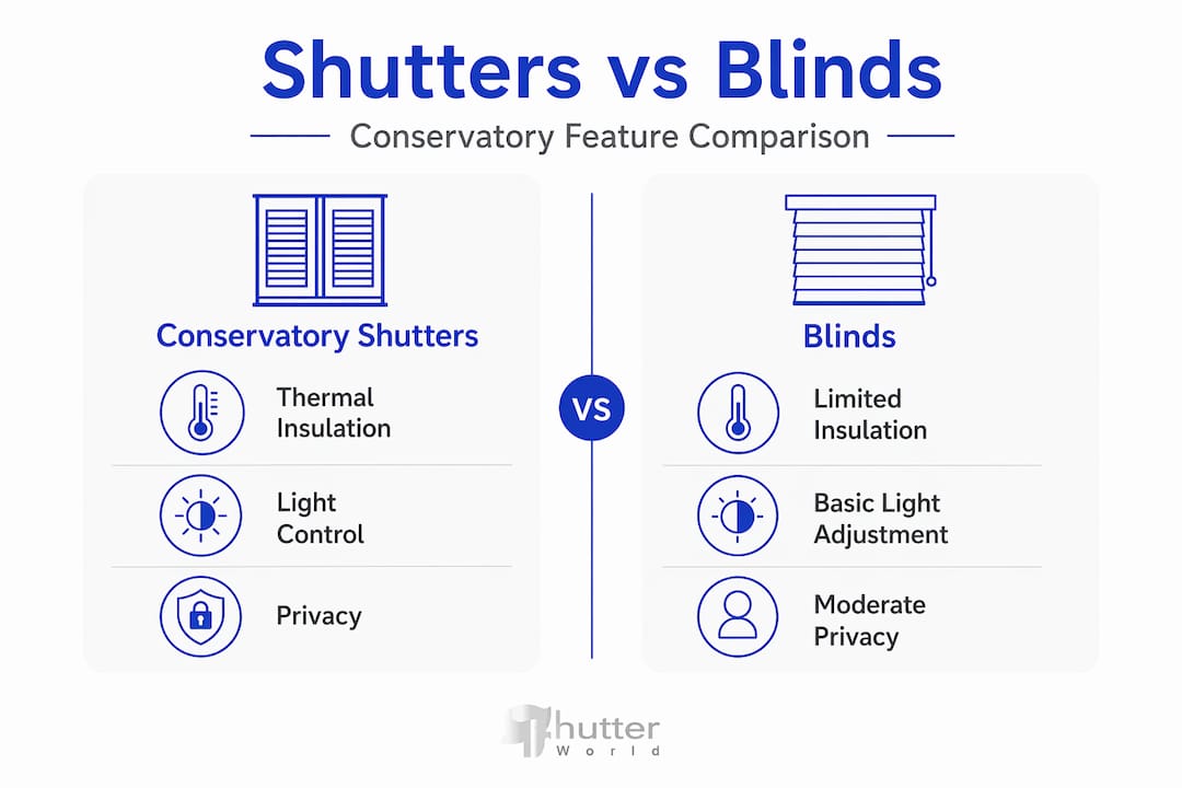 Infographic comparing shutters and blinds features