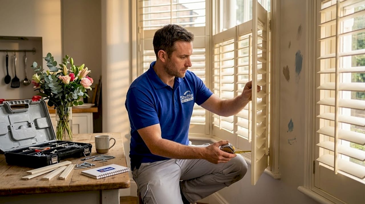 balancing style and function shutters Fitter measuring window for bespoke shutter